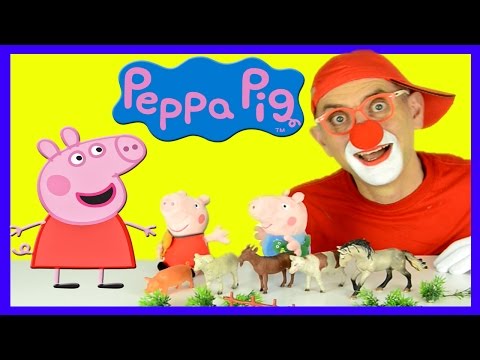 Peppa Pig & Funny Clown | Farm Animals For Kids – Learn animals names and sounds animals transporter