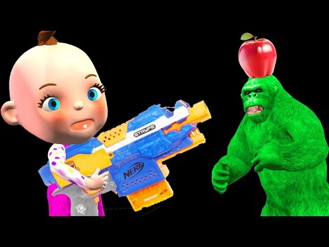 Funny Little Babies Nerf War Gun Shooting Wild Animals Finger Family & Old MacDonald Nursery Rhymes