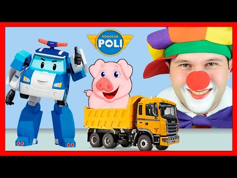 Robocar Poli & Funny Clowns | Farm Animals & Animal Transporter | Rescue Animals for kids | Lost Pig