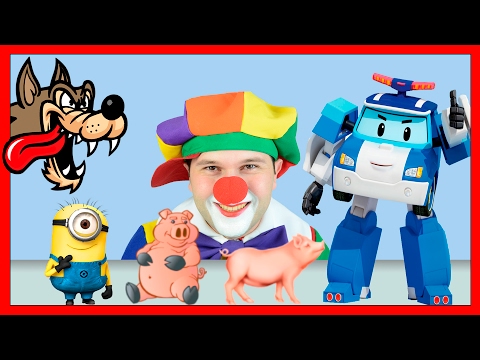 Robocar Poli & Funny Clowns | Farm Animals & Minion | Rescue Animals for kids from Wild Scary Wolf