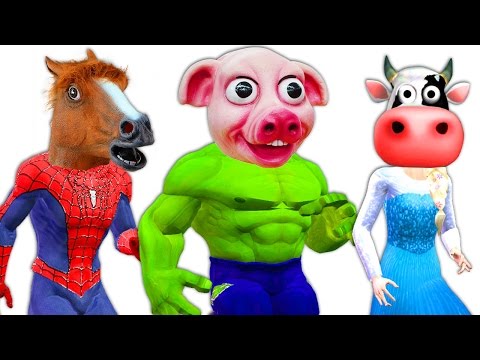 Frozen Elsa Spiderman Hulk TURNS INTO FARM ANIMALS Pink SpiderGirl Joker Venom Funny SuperHeroes